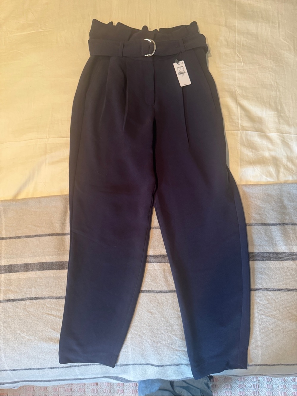 Express Black Paperbag Waist Pants with D-Ring Belt